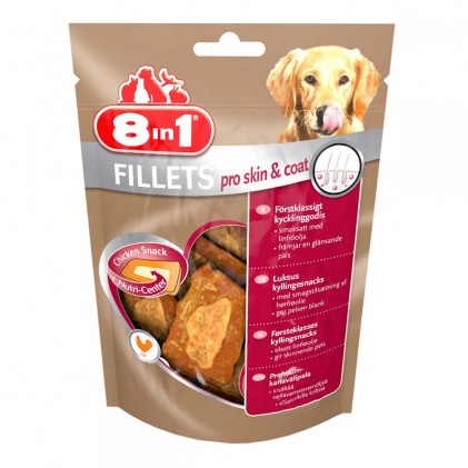 8in1 Fillets Pro Skin & Coat Лакомсва для собак куриное филе с льняным маслом для кожи и шерсти